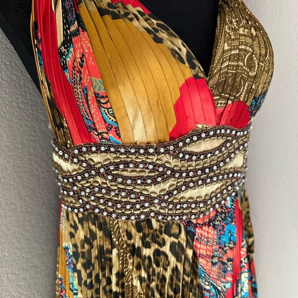 Bicici Vtg Colorful Pleated Maxi Dress With Rhinestones, XL, Romantic, Feminine - Picture 2 of 9